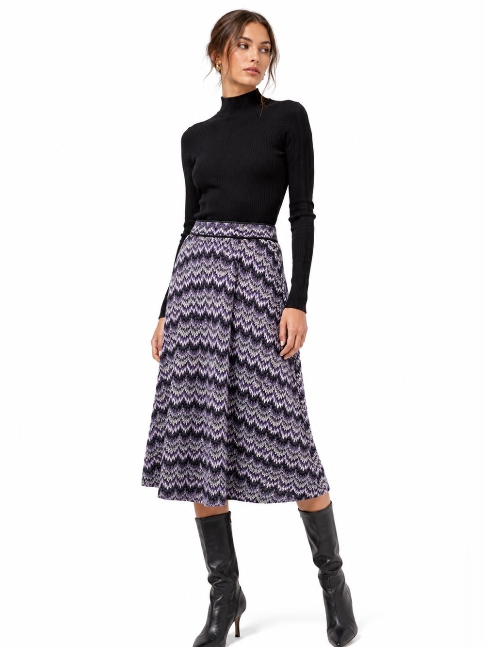 Maje Chevron Knit Midi Skirt Parisian A Line Size 1 Small NWT